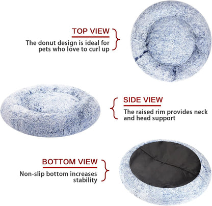 Calming Fluffy Donut Dog Bed for Large Dogs,Dark Grey, 36" Round