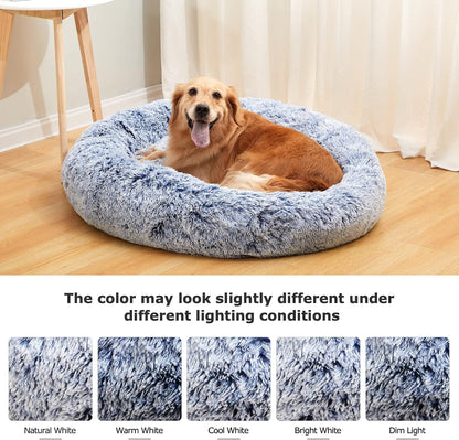 Calming Fluffy Donut Dog Bed for Large Dogs,Dark Grey, 36" Round