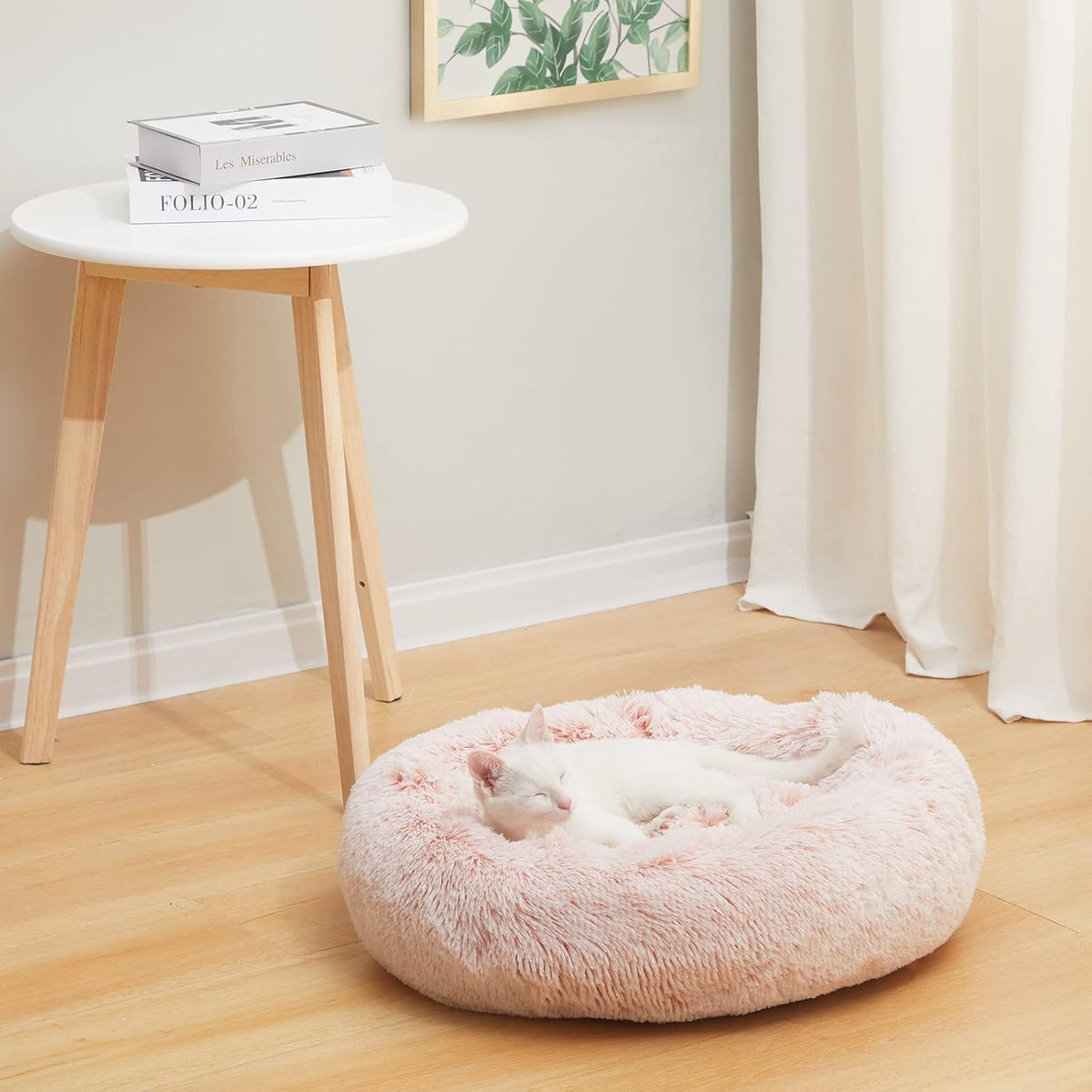 Calming Fluffy Donut Dog Bed for Large Dogs,Dark Grey, 36" Round