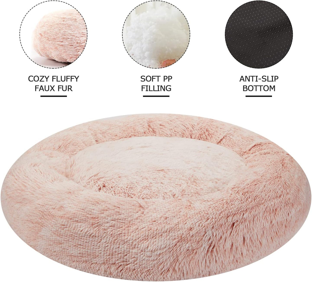 Calming Fluffy Donut Dog Bed for Large Dogs,Dark Grey, 36" Round