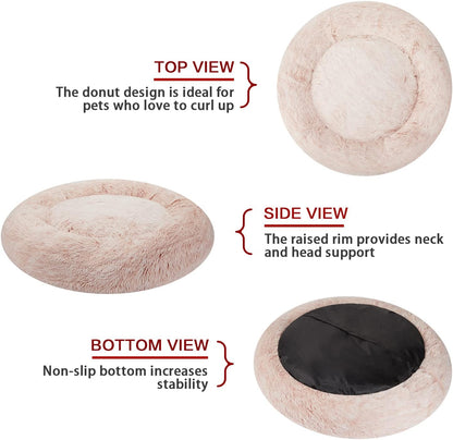 Calming Fluffy Donut Dog Bed for Large Dogs,Dark Grey, 36" Round