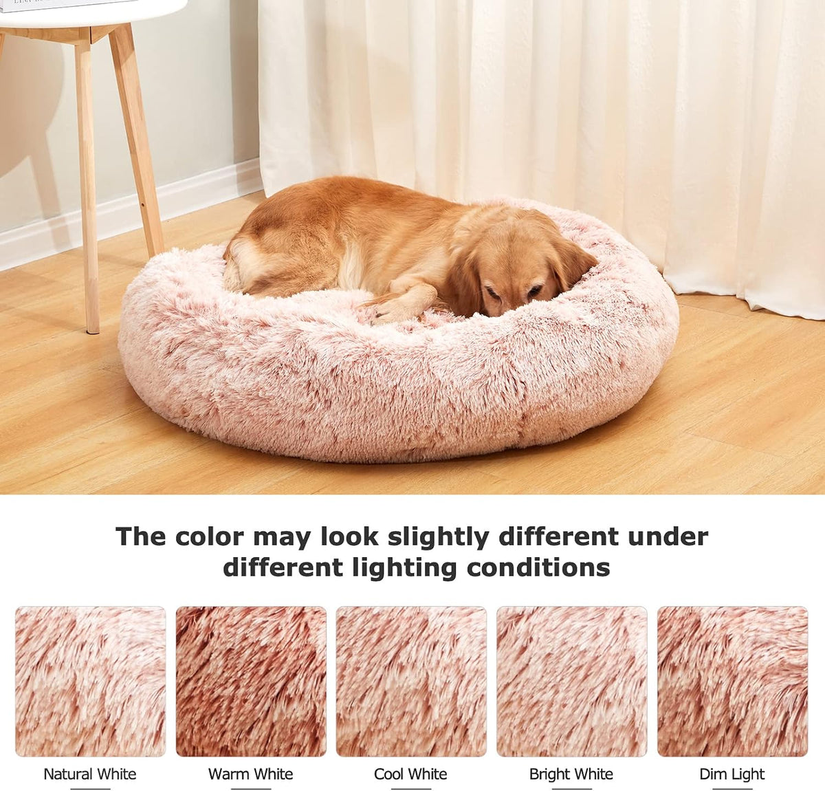 Calming Fluffy Donut Dog Bed for Large Dogs,Dark Grey, 36" Round