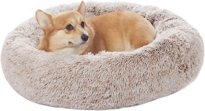 Calming Fluffy Donut Dog Bed for Large Dogs,Dark Grey, 36" Round