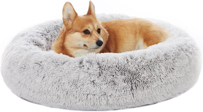 Calming Fluffy Donut Dog Bed for Large Dogs,Dark Grey, 36" Round