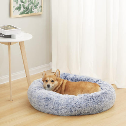 Calming Fluffy Donut Dog Bed for Large Dogs,Dark Grey, 36" Round