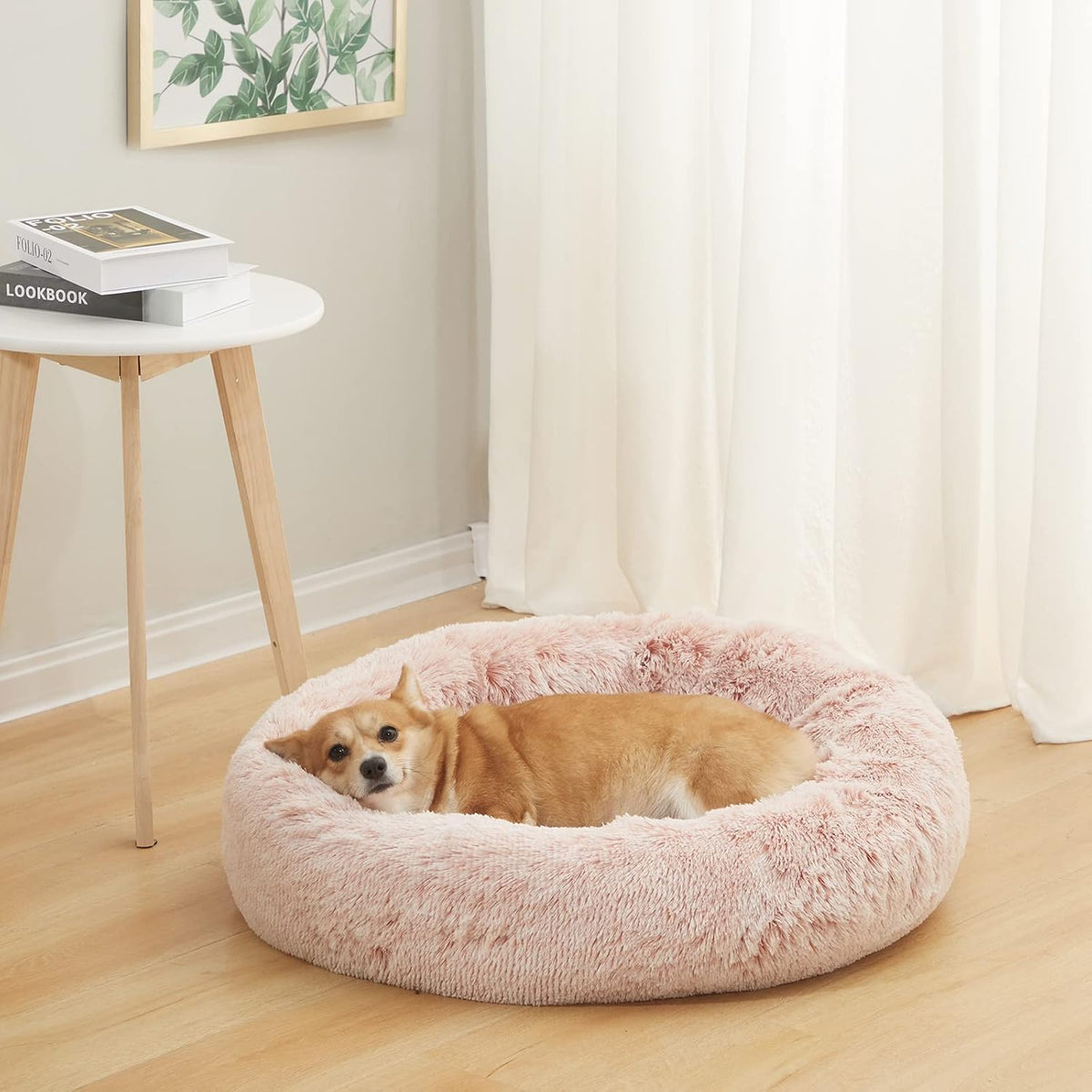 Calming Fluffy Donut Dog Bed for Large Dogs,Dark Grey, 36" Round