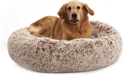 Calming Fluffy Donut Dog Bed for Large Dogs,Dark Grey, 36" Round