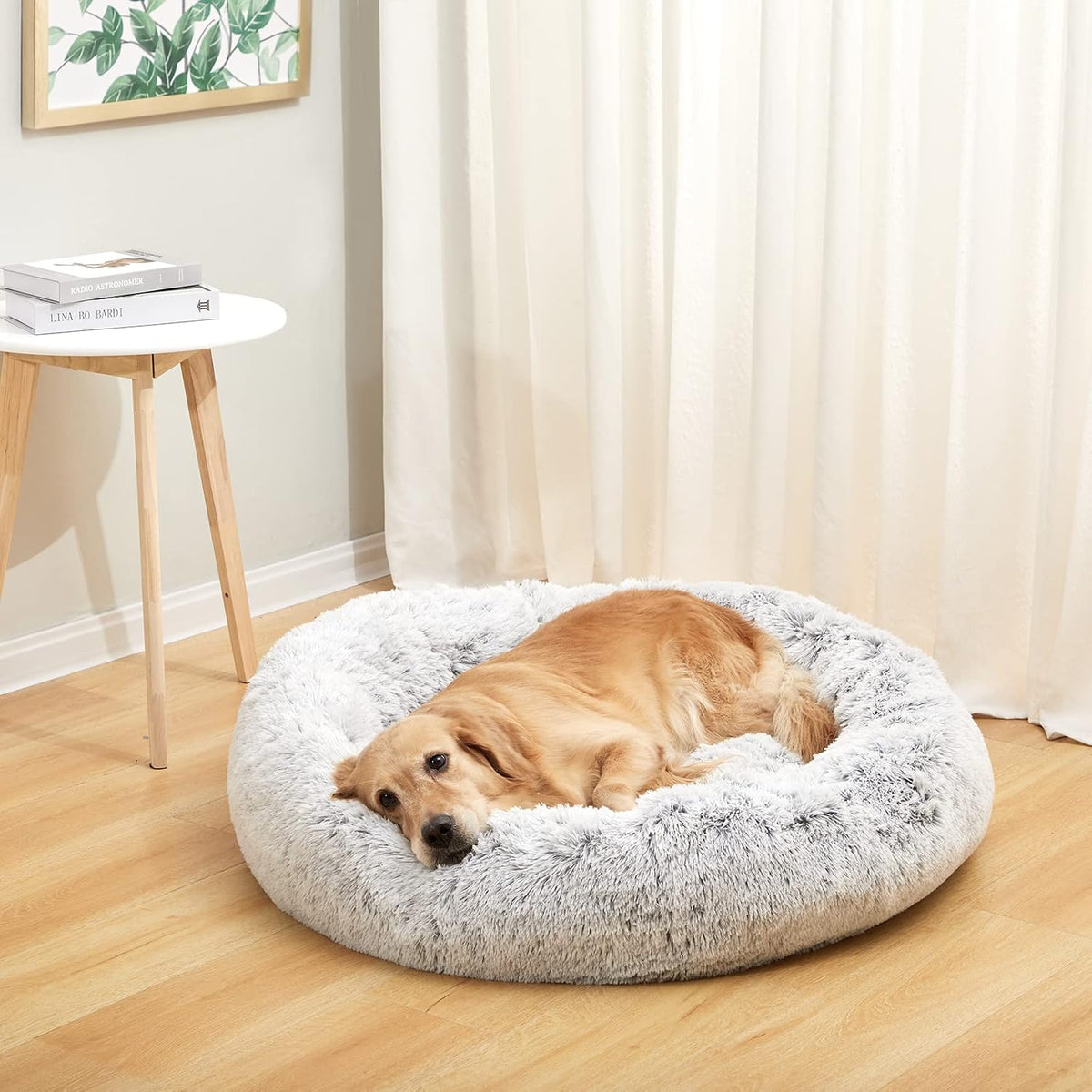 Calming Fluffy Donut Dog Bed for Large Dogs,Dark Grey, 36" Round