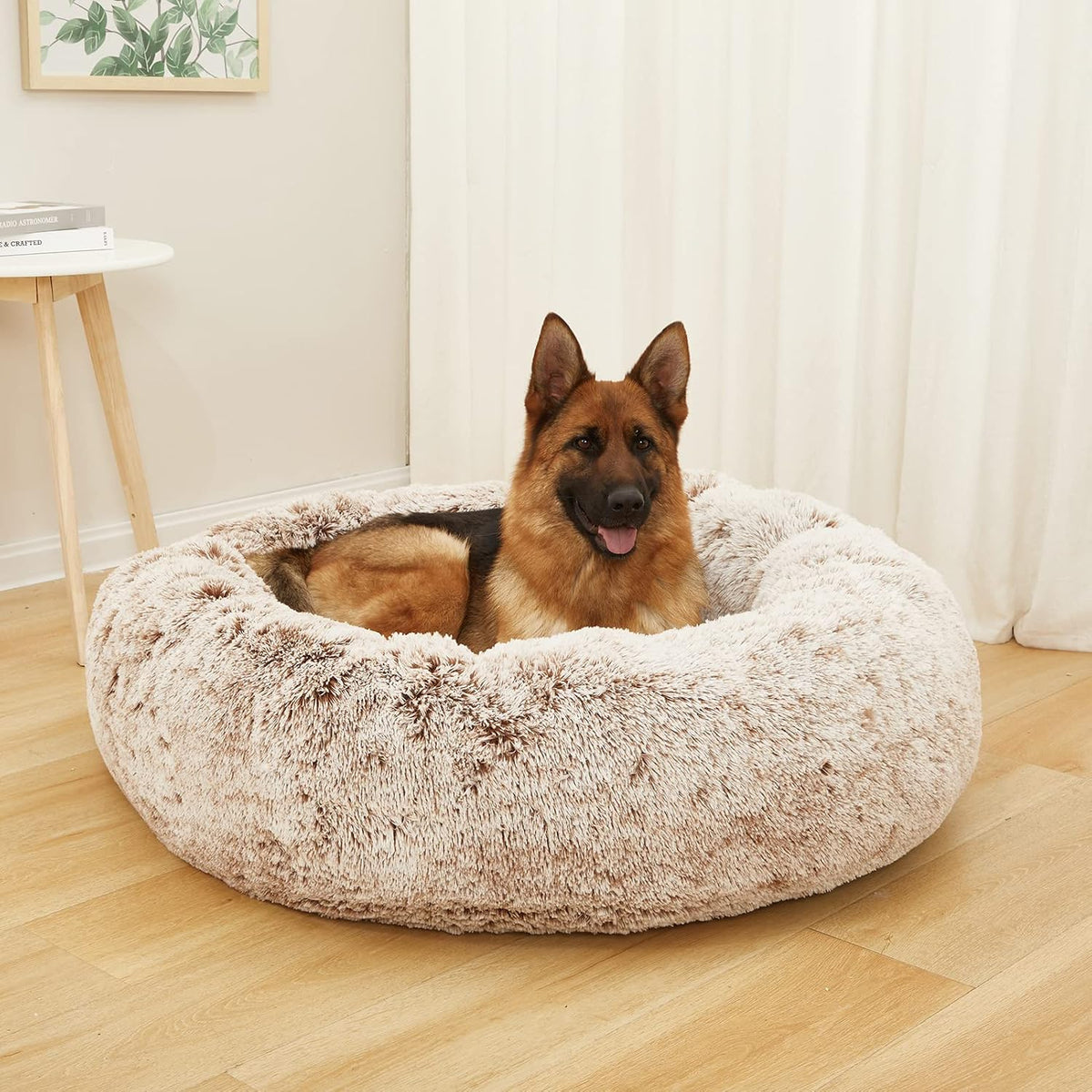 Calming Fluffy Donut Dog Bed for Large Dogs,Dark Grey, 36" Round