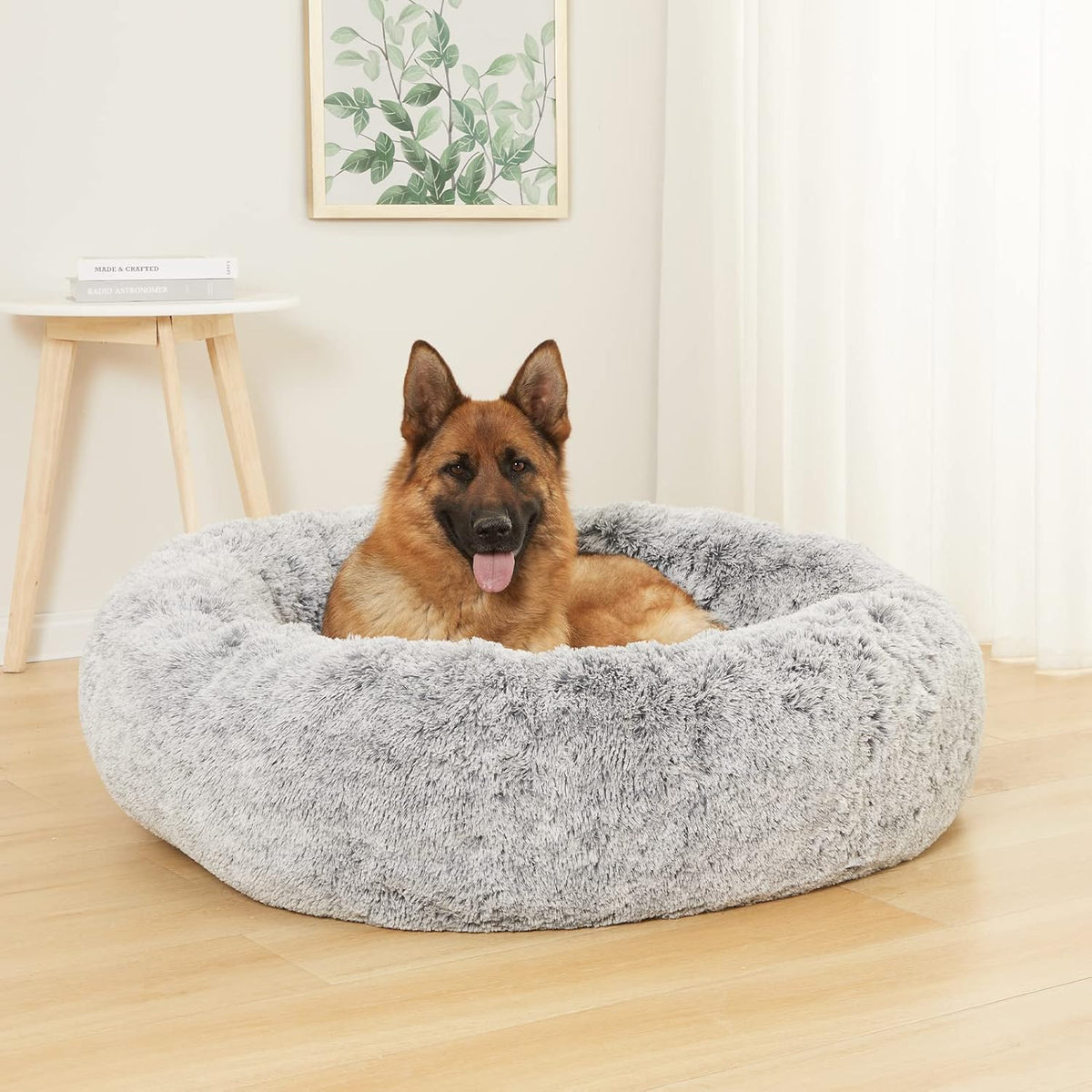 Calming Fluffy Donut Dog Bed for Large Dogs,Dark Grey, 36" Round
