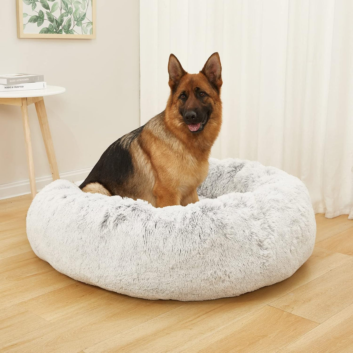 Calming Fluffy Donut Dog Bed for Large Dogs,Dark Grey, 36" Round