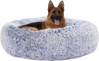 Calming Fluffy Donut Dog Bed for Large Dogs,Dark Grey, 36" Round