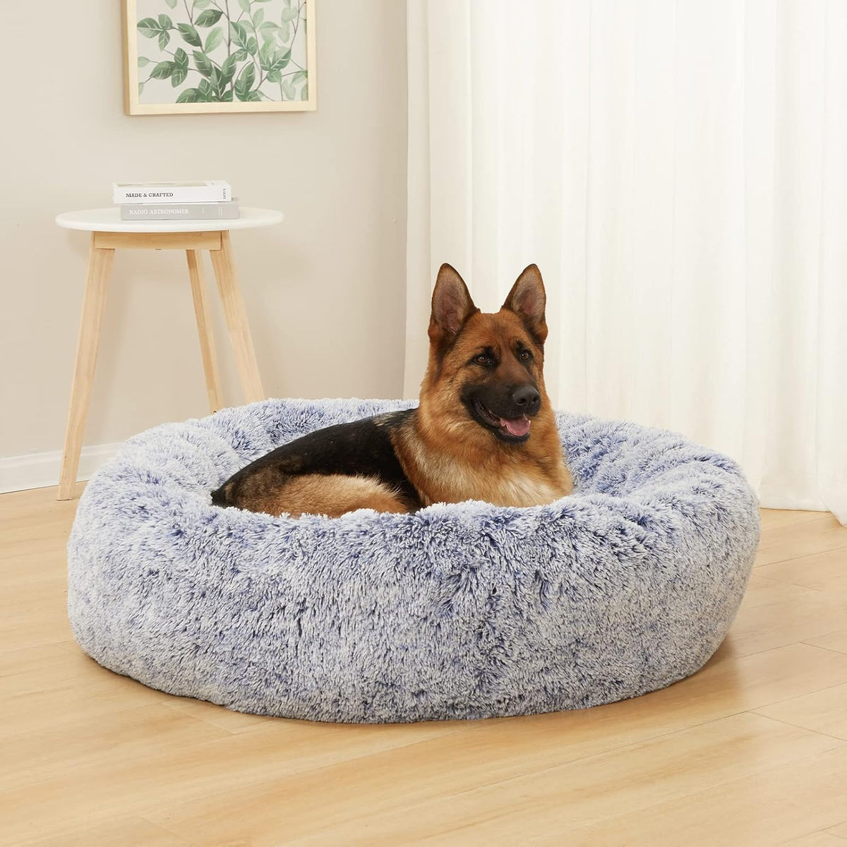 Calming Fluffy Donut Dog Bed for Large Dogs,Dark Grey, 36" Round