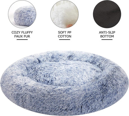 Calming Fluffy Donut Dog Bed for Large Dogs,Dark Grey, 36" Round
