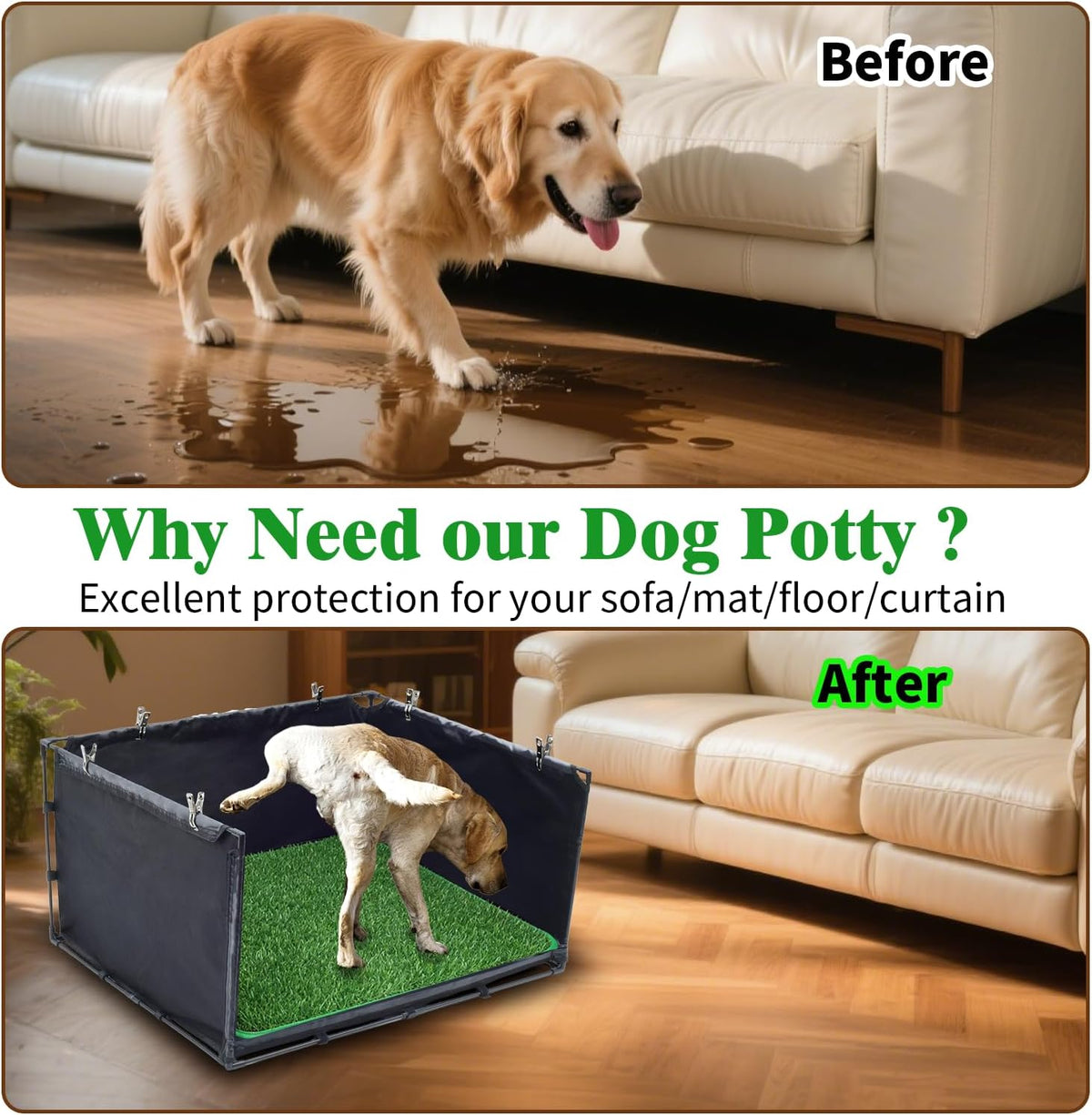 Foldable Indoor Dog Potty Tray with Artificial Grass Mat 34.64x28.34x17.72
