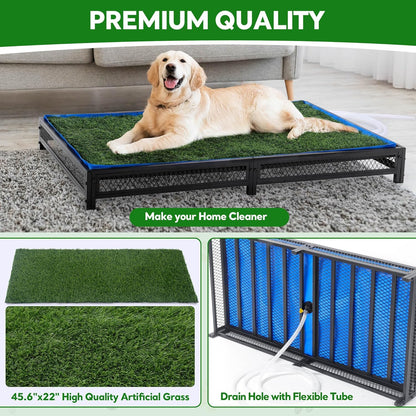 Grass Potty for Dogs with Drain, Artificial Grass Pet Litter Box Tray for Medium & Larhe Dog, Puppy Porch Toilet for Patio, Indoor & Outdoor Use(47" L x 23" W x 6" H)