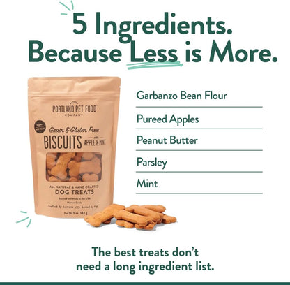 Portland Pet Food Apple Mint Dog Treats - Natural, Grain-Free Biscuits, 5oz