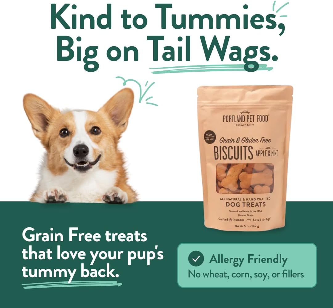 Portland Pet Food Apple Mint Dog Treats - Natural, Grain-Free Biscuits, 5oz
