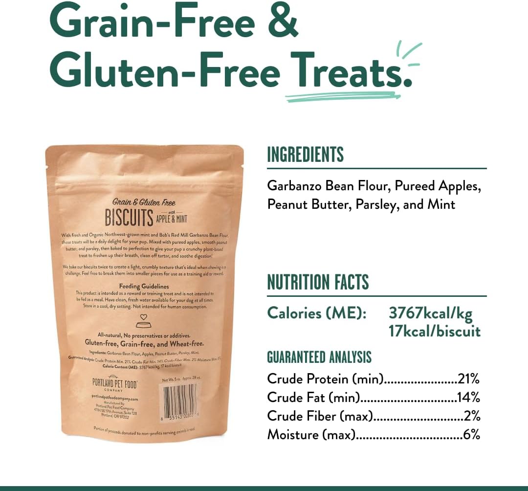 Portland Pet Food Apple Mint Dog Treats - Natural, Grain-Free Biscuits, 5oz