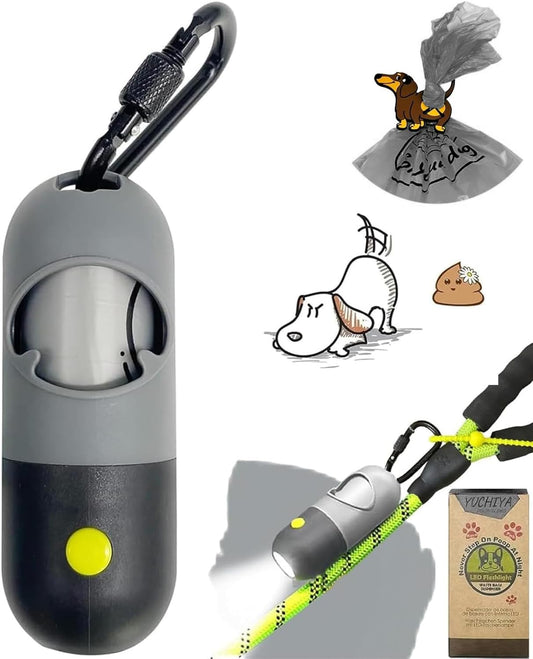 Dog Poop Bag Holder Dispenser with LED Flashlight(Gray)