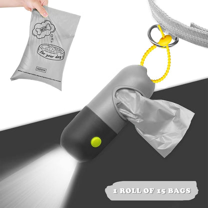 Dog Poop Bag Holder Dispenser with LED Flashlight(Gray)