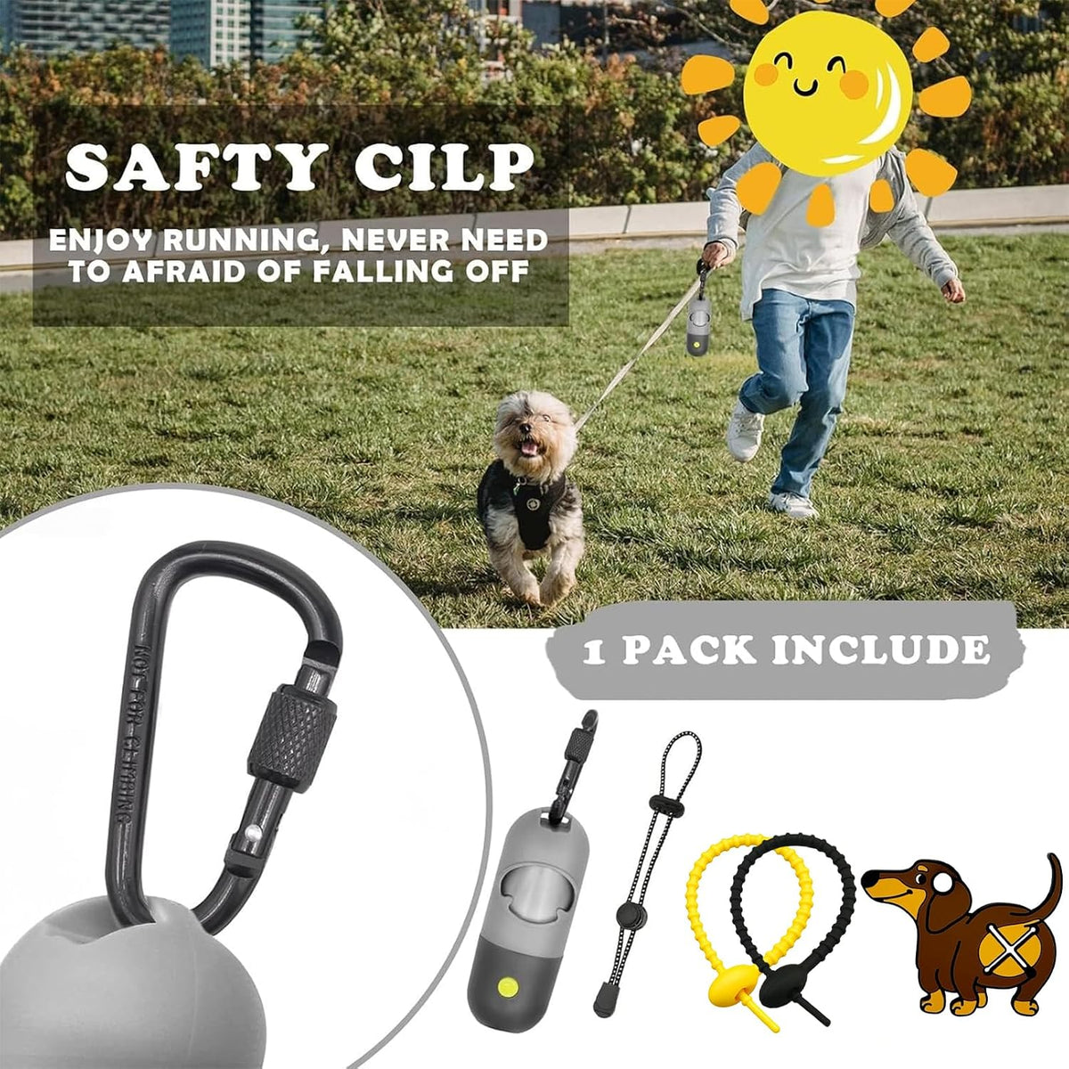 Dog Poop Bag Holder Dispenser with LED Flashlight(Gray)
