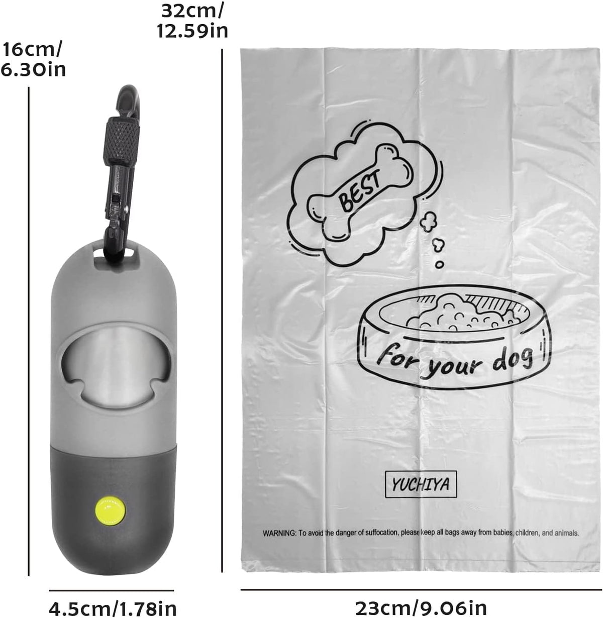 Dog Poop Bag Holder Dispenser with LED Flashlight(Gray)