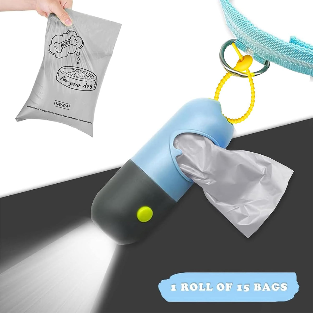 Dog Poop Bag Holder Dispenser with LED Flashlight(Gray)