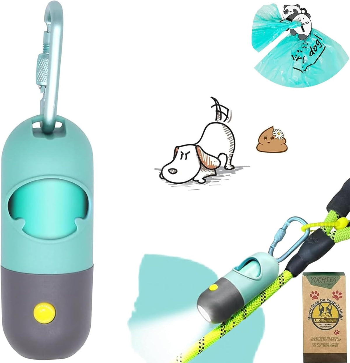Dog Poop Bag Holder Dispenser with LED Flashlight(Gray)