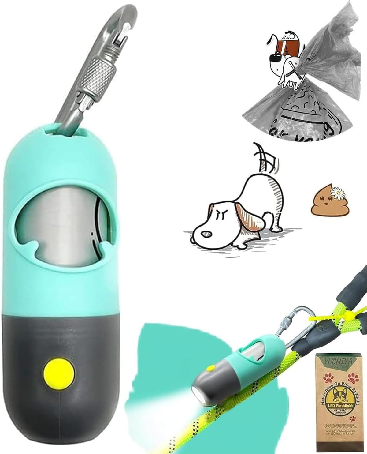 Dog Poop Bag Holder Dispenser with LED Flashlight(Gray)