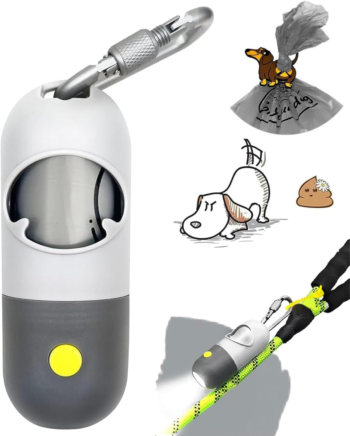 Dog Poop Bag Holder Dispenser with LED Flashlight(Gray)