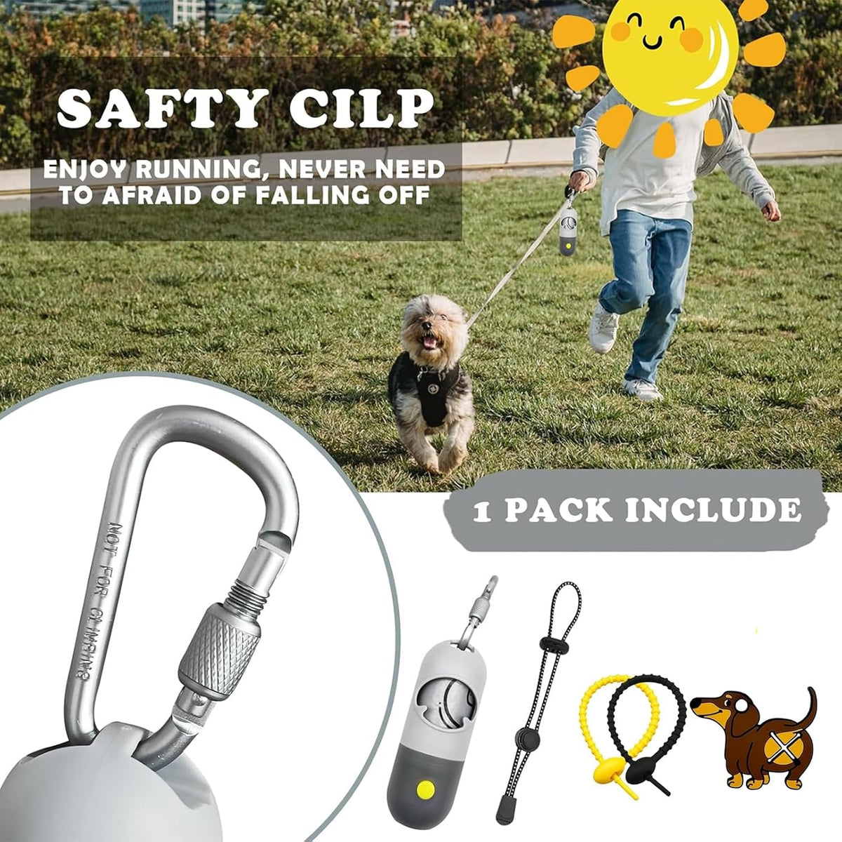 Dog Poop Bag Holder Dispenser with LED Flashlight(Gray)