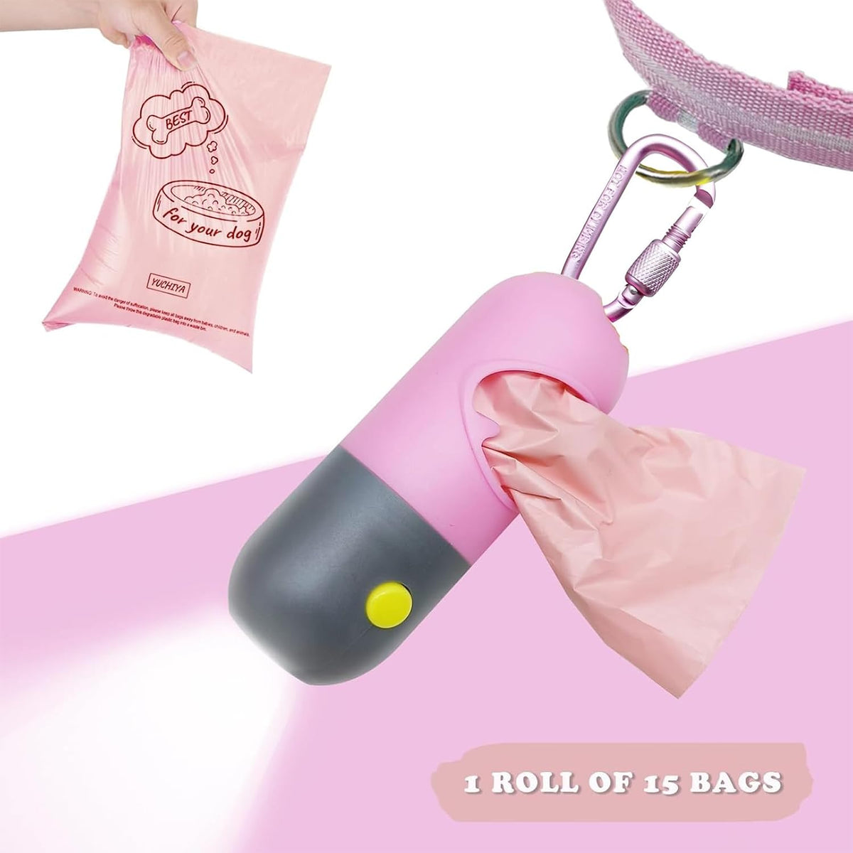Dog Poop Bag Holder Dispenser with LED Flashlight(Gray)