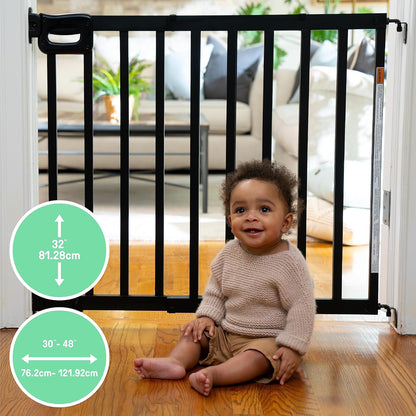The Stairway 48W Series, 30'-48' Wide, 32" Tall, Baby Gate for Stairs with Door, Wood Safety Gate for Doorways and Stairways - Oak Wood