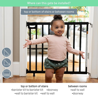 The Stairway 48W Series, 30'-48' Wide, 32" Tall, Baby Gate for Stairs with Door, Wood Safety Gate for Doorways and Stairways - Oak Wood