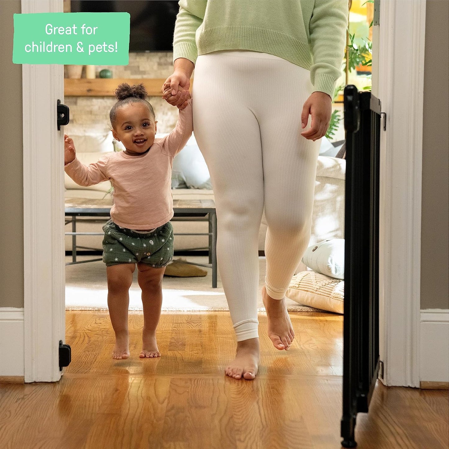 The Stairway 48W Series, 30'-48' Wide, 32" Tall, Baby Gate for Stairs with Door, Wood Safety Gate for Doorways and Stairways - Oak Wood