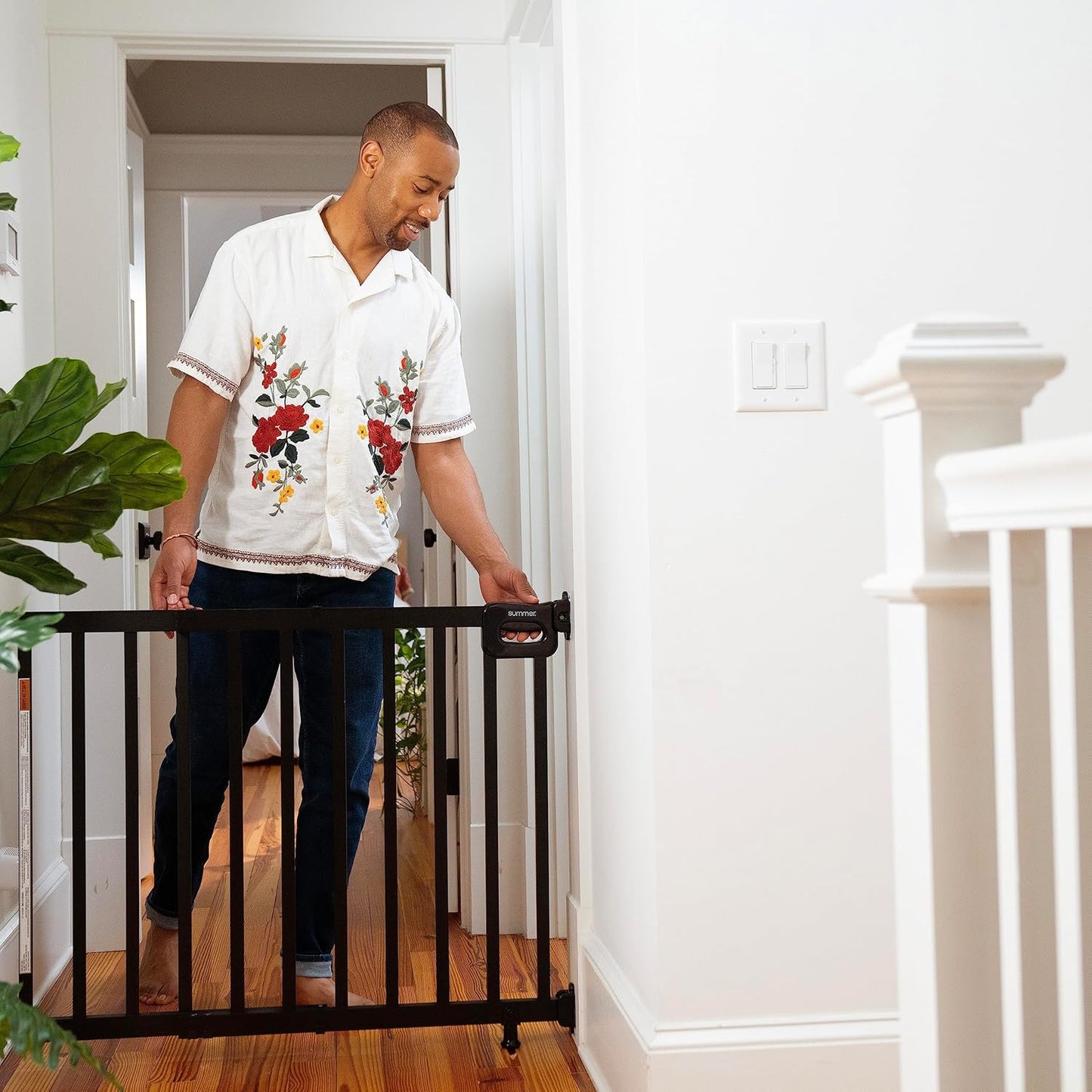 The Stairway 48W Series, 30'-48' Wide, 32" Tall, Baby Gate for Stairs with Door, Wood Safety Gate for Doorways and Stairways - Oak Wood
