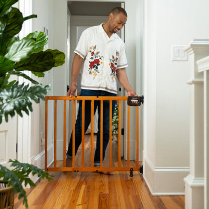 The Stairway 48W Series, 30'-48' Wide, 32" Tall, Baby Gate for Stairs with Door, Wood Safety Gate for Doorways and Stairways - Oak Wood