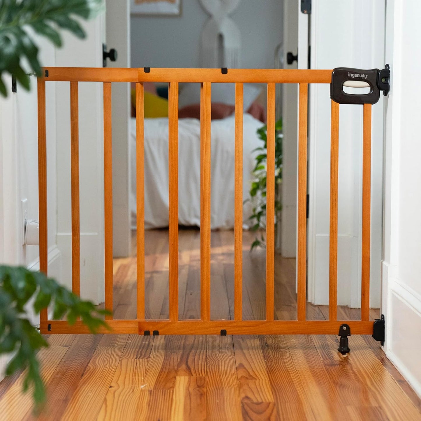 The Stairway 48W Series, 30'-48' Wide, 32" Tall, Baby Gate for Stairs with Door, Wood Safety Gate for Doorways and Stairways - Oak Wood