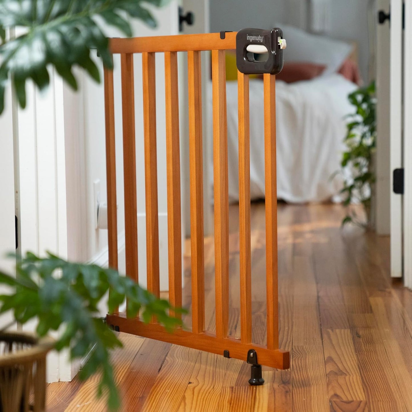 The Stairway 48W Series, 30'-48' Wide, 32" Tall, Baby Gate for Stairs with Door, Wood Safety Gate for Doorways and Stairways - Oak Wood