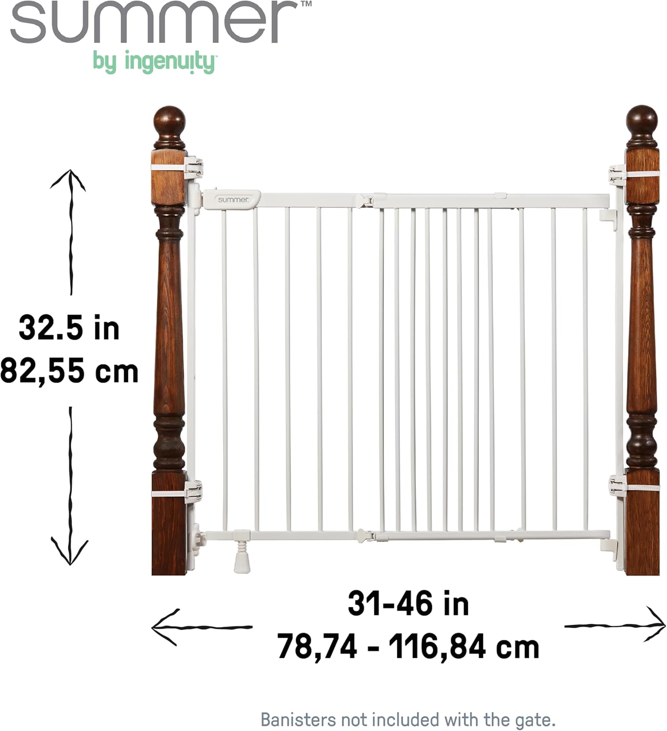 The Stairway 48W Series, 30'-48' Wide, 32" Tall, Baby Gate for Stairs with Door, Wood Safety Gate for Doorways and Stairways - Oak Wood
