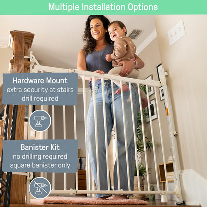 The Stairway 48W Series, 30'-48' Wide, 32" Tall, Baby Gate for Stairs with Door, Wood Safety Gate for Doorways and Stairways - Oak Wood