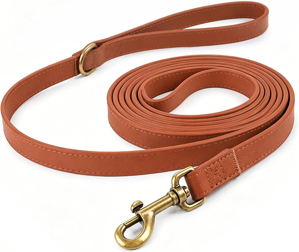 B&F Dog Leash for Small Dogs 4.9ft Silicone Leather Soft Handle for Medium Dogs Skin-Friendly Waterproof Odor-Proof Walking and Training Leash (Brown,4.9FT)