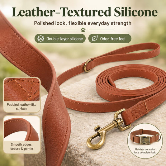 B&F Dog Leash for Small Dogs 4.9ft Silicone Leather Soft Handle for Medium Dogs Skin-Friendly Waterproof Odor-Proof Walking and Training Leash (Brown,4.9FT)