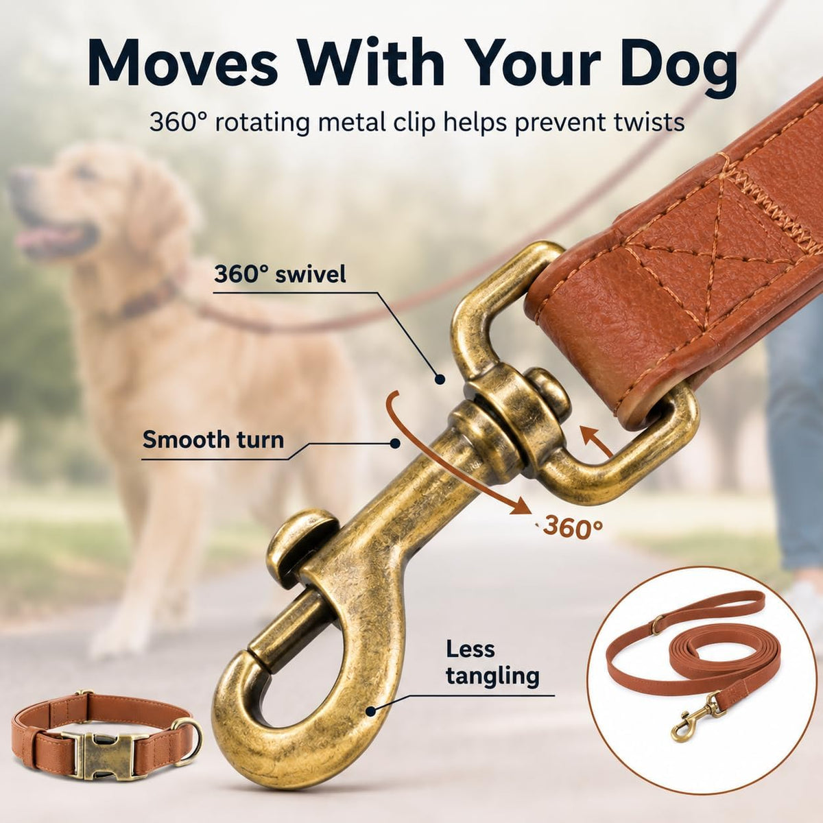 B&F Dog Leash for Small Dogs 4.9ft Silicone Leather Soft Handle for Medium Dogs Skin-Friendly Waterproof Odor-Proof Walking and Training Leash (Brown,4.9FT)