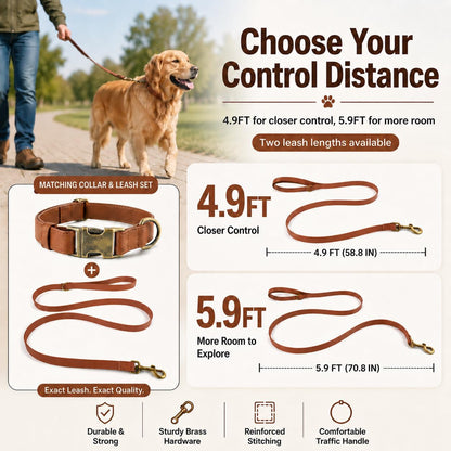 B&F Dog Leash for Small Dogs 4.9ft Silicone Leather Soft Handle for Medium Dogs Skin-Friendly Waterproof Odor-Proof Walking and Training Leash (Brown,4.9FT)