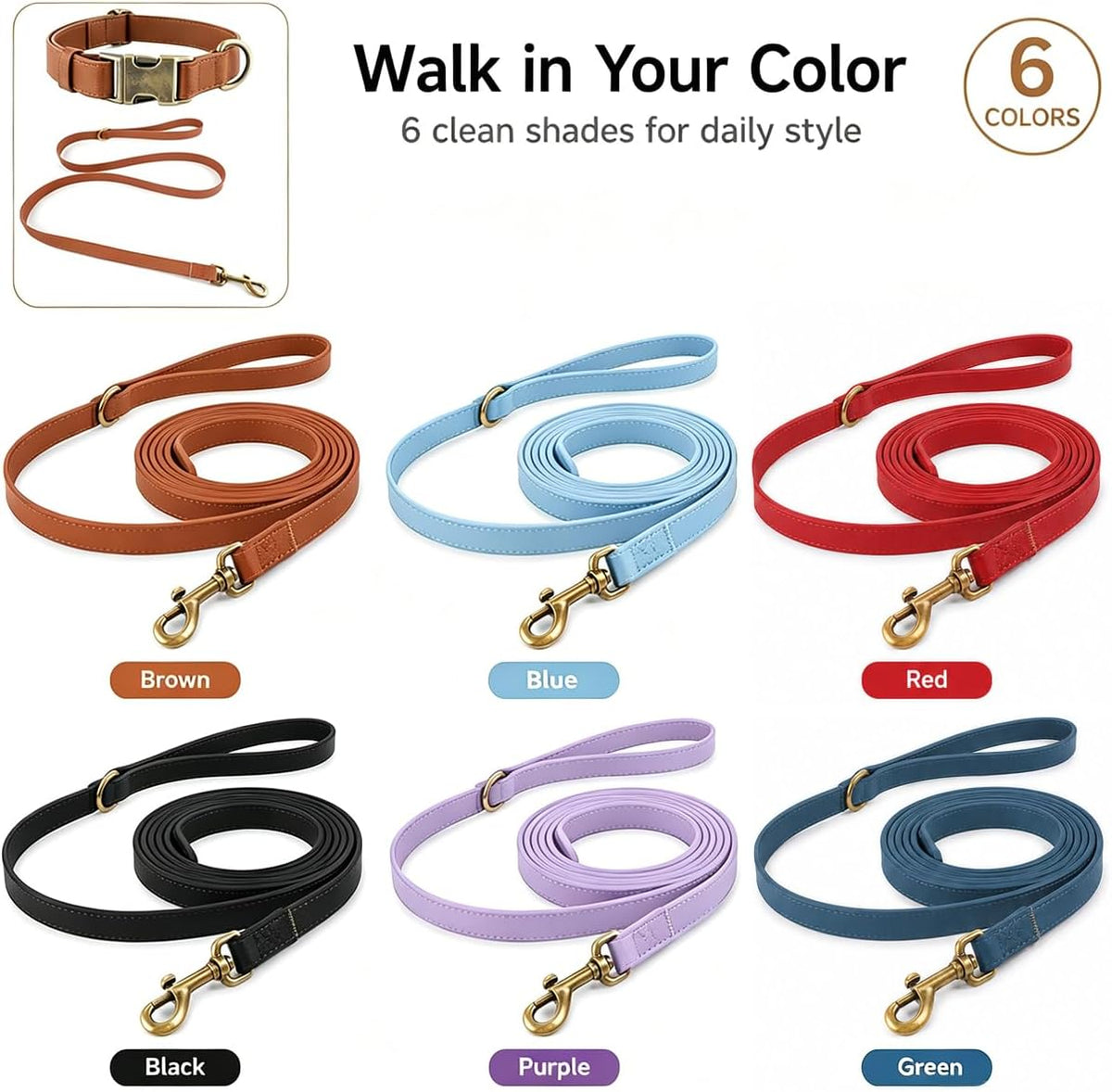 B&F Dog Leash for Small Dogs 4.9ft Silicone Leather Soft Handle for Medium Dogs Skin-Friendly Waterproof Odor-Proof Walking and Training Leash (Brown,4.9FT)