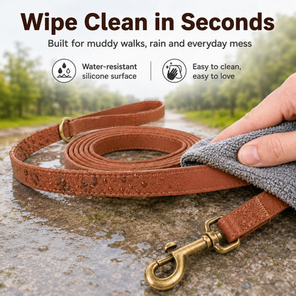 B&F Dog Leash for Small Dogs 4.9ft Silicone Leather Soft Handle for Medium Dogs Skin-Friendly Waterproof Odor-Proof Walking and Training Leash (Brown,4.9FT)