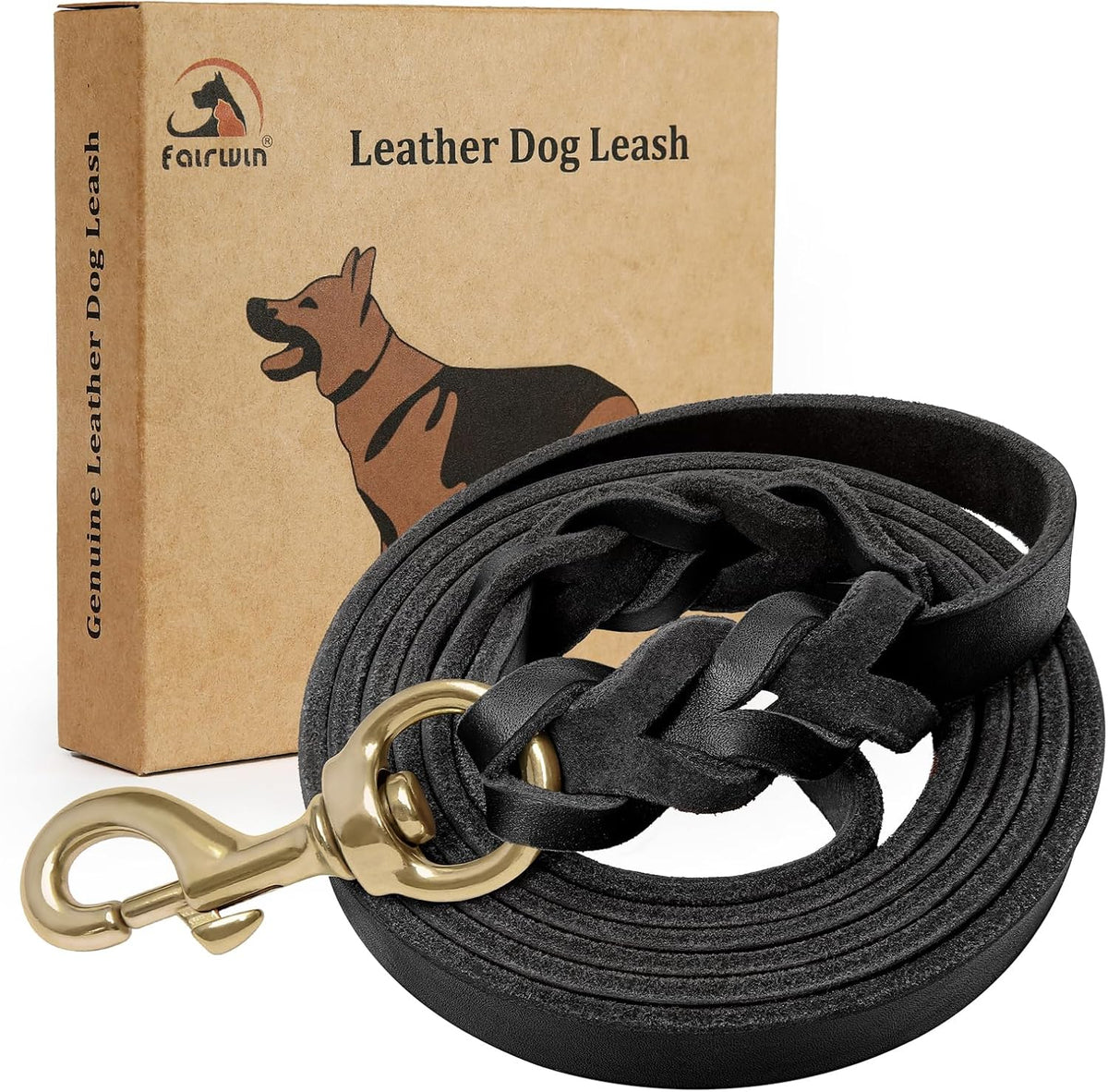 Braided Leather Dog Training Leash 6 Foot - Military Grade Heavy Duty Dog Leash for Large Medium Small Dogs (Brown, M:5/8" x 6ft)