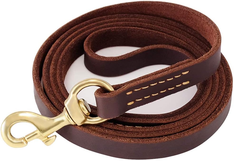 Braided Leather Dog Training Leash 6 Foot - Military Grade Heavy Duty Dog Leash for Large Medium Small Dogs (Brown, M:5/8" x 6ft)